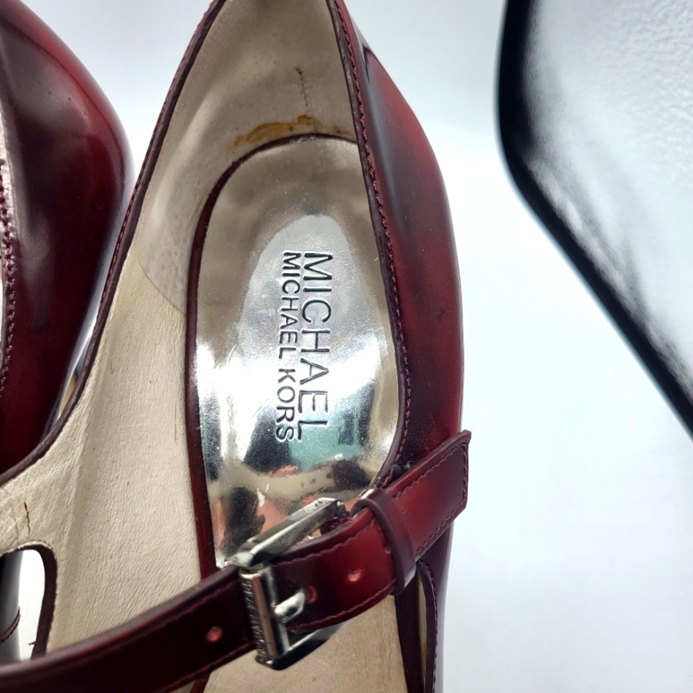 Michael Kors Eboni Bordeaux Mary Janes Platform Pump Sz.9 - Picture 11 of 16